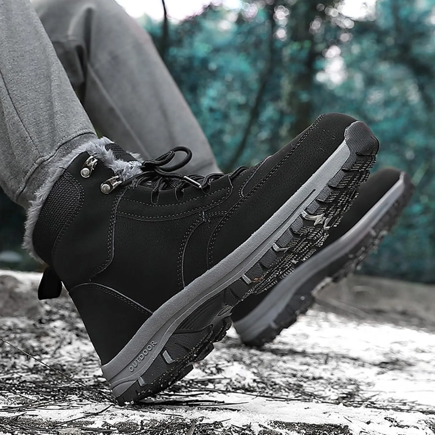 Mens Work Boots Slip On Hiking Sneakers Warm Fur Lined Women's Safety Toe Shoes Non Slip Waterproof Outdoor Shoes Lightweight Hike Grounded Footwear