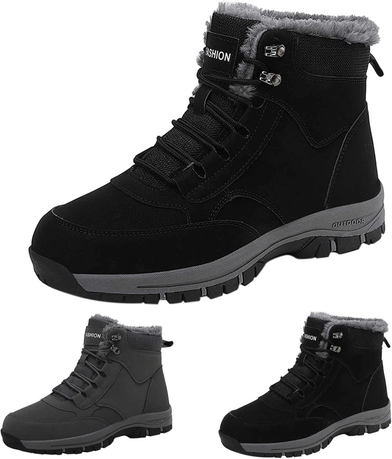 Mens Work Boots Slip On Hiking Sneakers Warm Fur Lined Women's Safety Toe Shoes Non Slip Waterproof Outdoor Shoes Lightweight Hike Grounded Footwear