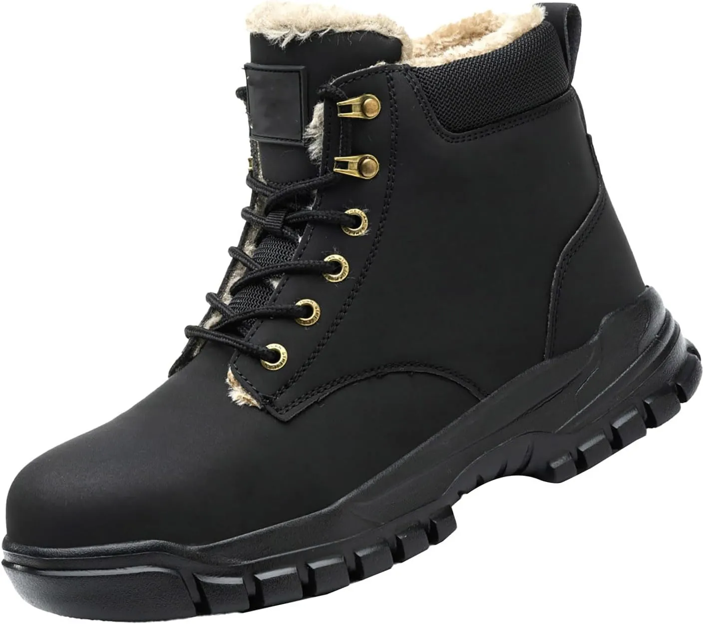 Mens Work Boots Steel Toe Hiking Sneakers with Warm Fur Lining Workout Shoes for Women with Zipper Waterproof Outdoor Shoes Lightweight Hike Grounded Footwear