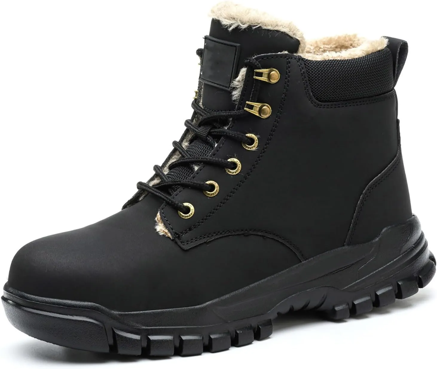 Mens Work Boots Steel Toe Hiking Sneakers with Warm Fur Lining Workout Shoes for Women with Zipper Waterproof Outdoor Shoes Lightweight Hike Grounded Footwear