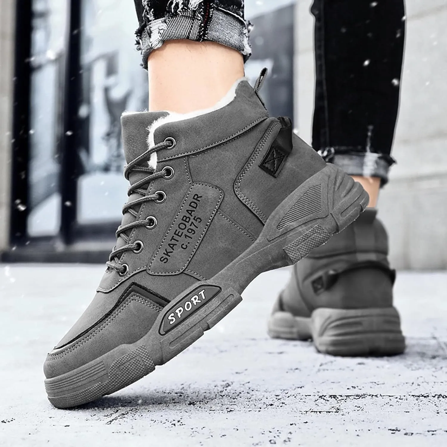 Men's Work Boots Waterproof Hiking Sneakers Fur Lined Ankle Boot Women Safety Shoes Non-Slip Slip On Platform Shoes Lightweight Comfortable Hike Grounded Footwear