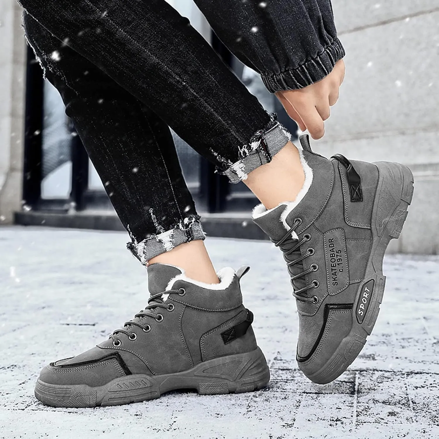 Men's Work Boots Waterproof Hiking Sneakers Fur Lined Ankle Boot Women Safety Shoes Non-Slip Slip On Platform Shoes Lightweight Comfortable Hike Grounded Footwear