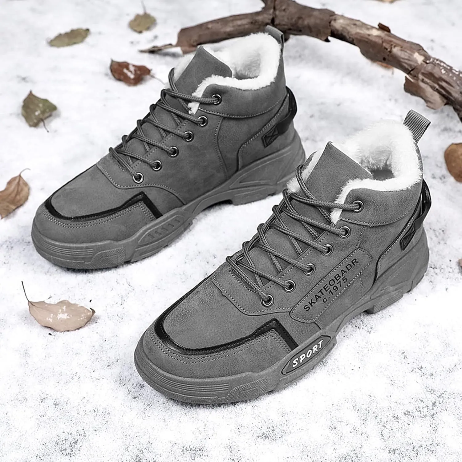 Men's Work Boots Waterproof Hiking Sneakers Fur Lined Ankle Boot Women Safety Shoes Non-Slip Slip On Platform Shoes Lightweight Comfortable Hike Grounded Footwear