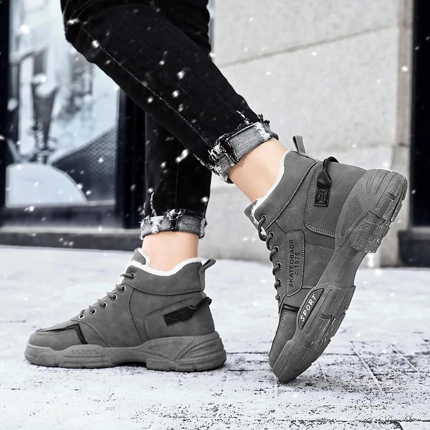 Men's Work Boots Waterproof Hiking Sneakers Fur Lined Ankle Boot Women Safety Shoes Non-Slip Slip On Platform Shoes Lightweight Comfortable Hike Grounded Footwear