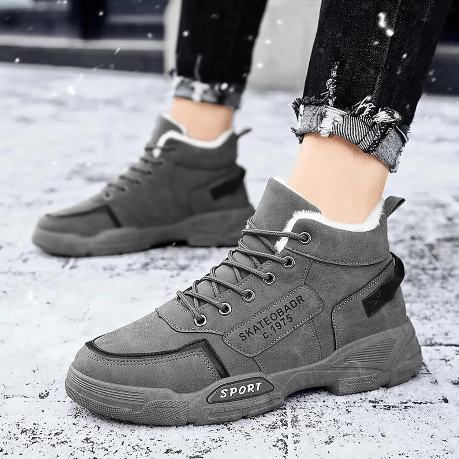 Men's Work Boots Waterproof Hiking Sneakers Fur Lined Ankle Boot Women Safety Shoes Non-Slip Slip On Platform Shoes Lightweight Comfortable Hike Grounded Footwear