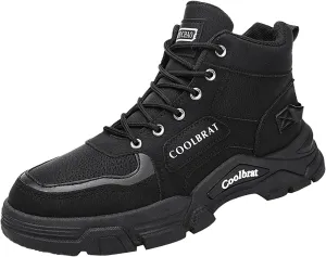 Men's Work Boots Waterproof Hiking Sneakers Shoes Warm Fur Lined Women's Working Shoes with Zipper Work Botas Soft Toe Non Slip Rubber Sole Hike Grounded Footwear