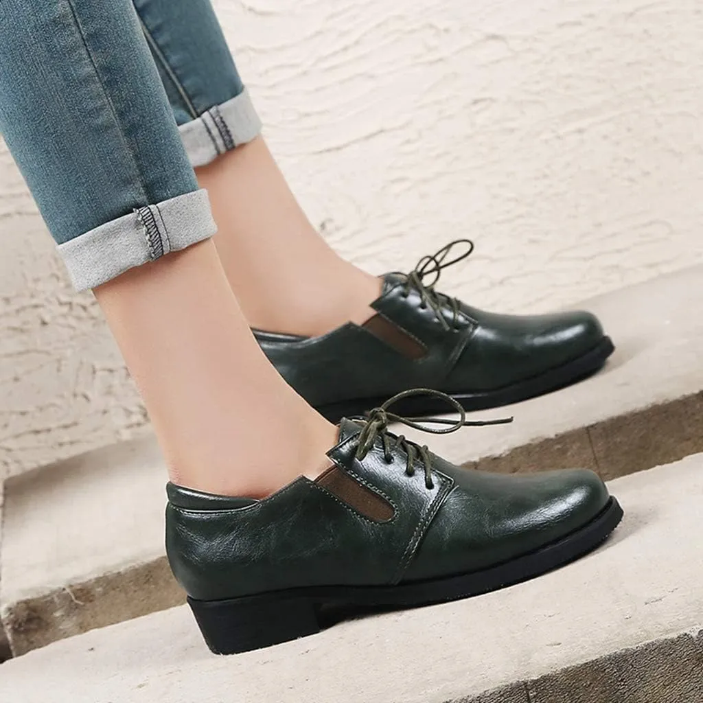 MIOKE Women's Classic Flat Oxford Shoes Lace Up Round Toe Comfort Low Heel Western School Oxfords Brogues