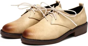 MIOKE Women's Classic Flat Saddle Oxford Shoes Lace Up Wingtip Perforated Low Heel Vintage School Brogues