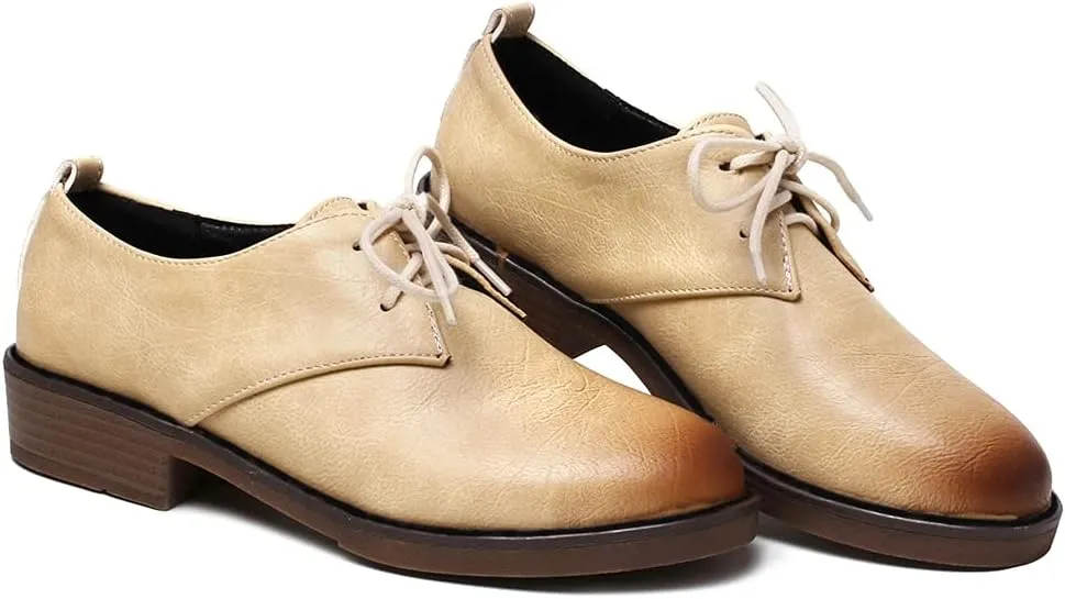 MIOKE Women's Classic Flat Saddle Oxford Shoes Lace Up Wingtip Perforated Low Heel Vintage School Brogues