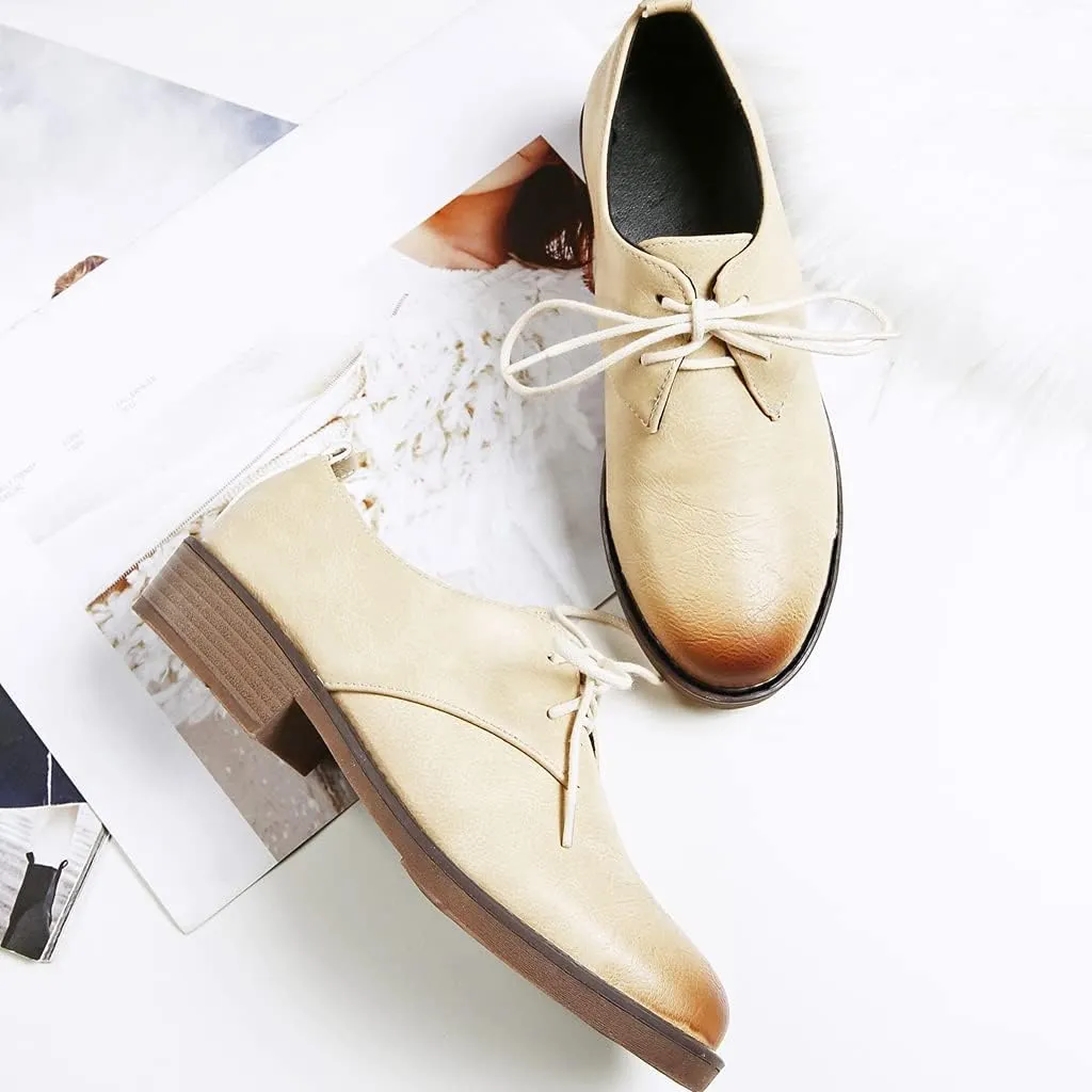 MIOKE Women's Classic Flat Saddle Oxford Shoes Lace Up Wingtip Perforated Low Heel Vintage School Brogues