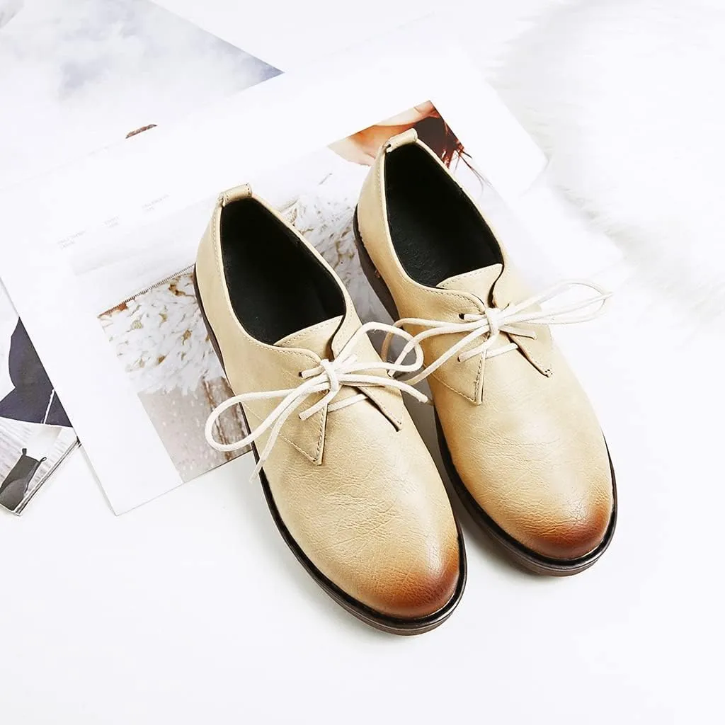 MIOKE Women's Classic Flat Saddle Oxford Shoes Lace Up Wingtip Perforated Low Heel Vintage School Brogues