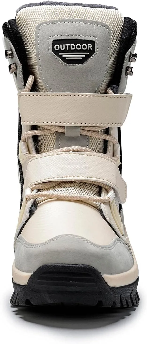 oiangi Women's Mid-Calf Platform Snow Boots Winter Fashion Round Toe Magic Buckle Thick Plush Strap Long Boots Comfortable Plus Velvet Outdoor Shoes