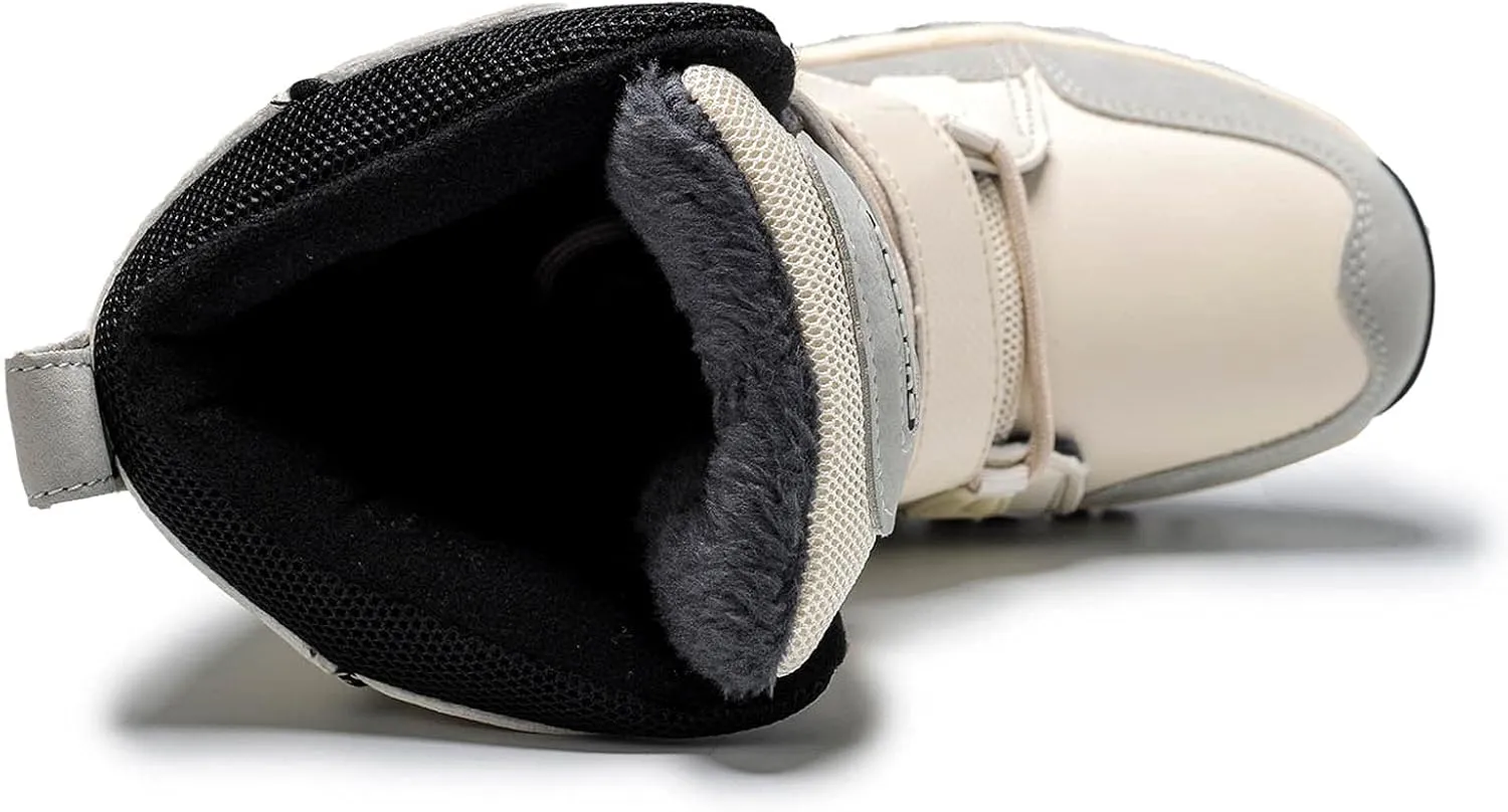 oiangi Women's Mid-Calf Platform Snow Boots Winter Fashion Round Toe Magic Buckle Thick Plush Strap Long Boots Comfortable Plus Velvet Outdoor Shoes