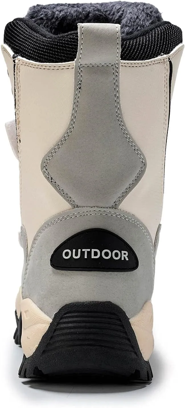 oiangi Women's Mid-Calf Platform Snow Boots Winter Fashion Round Toe Magic Buckle Thick Plush Strap Long Boots Comfortable Plus Velvet Outdoor Shoes