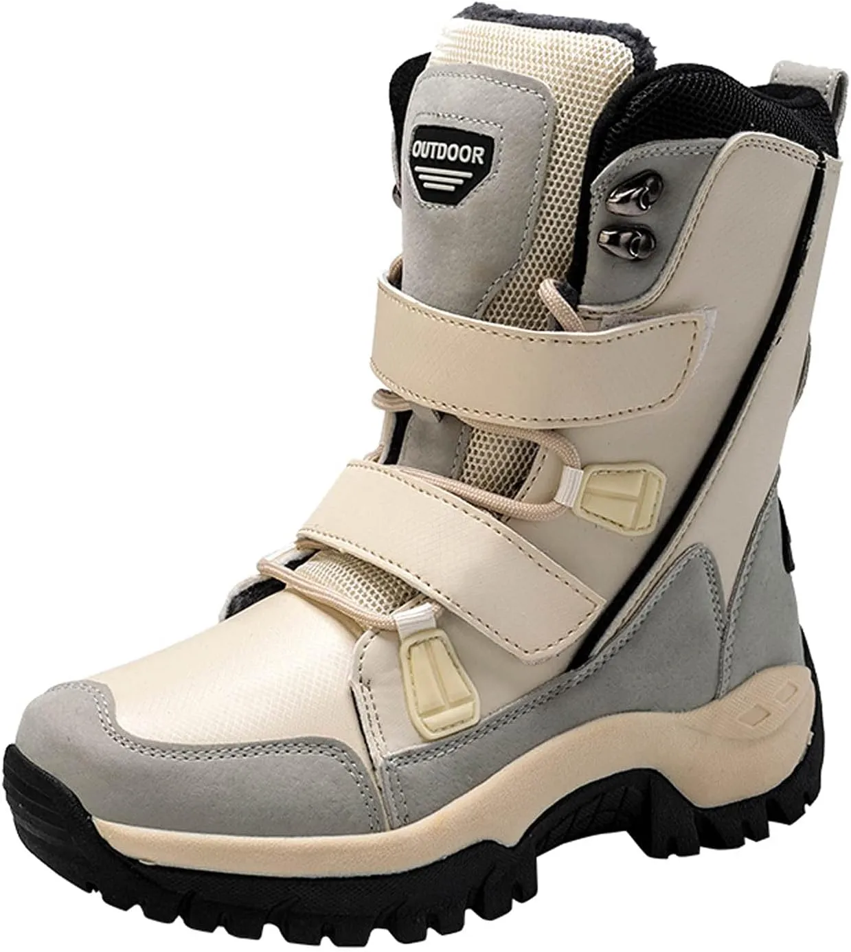 oiangi Women's Mid-Calf Platform Snow Boots Winter Fashion Round Toe Magic Buckle Thick Plush Strap Long Boots Comfortable Plus Velvet Outdoor Shoes