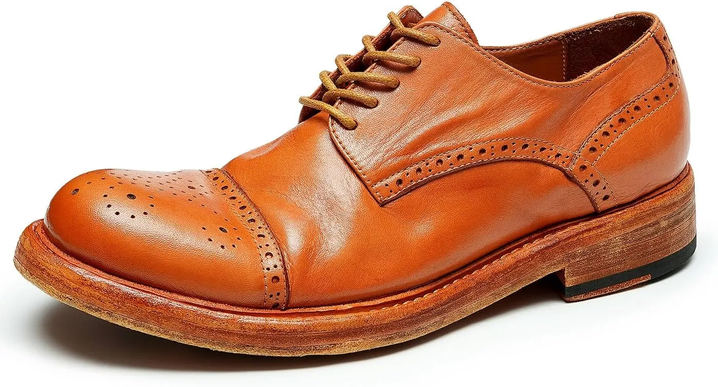 Oxfords Mens Formal Dress Shoes Genuine Leather Handcrafted Goodyear Shoes Brogues Derby Fashion Business Wedding Casual Prom Shoes for Men