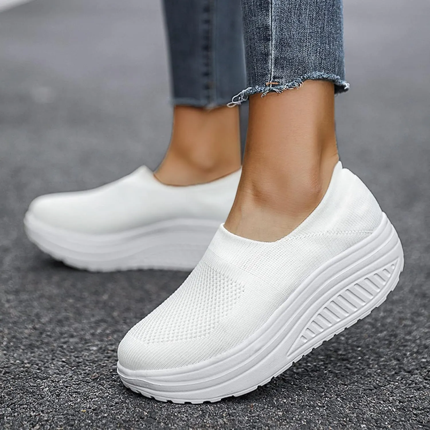 Platform Sneakers for Women Wide Toe All Black Tennis Shoes for Women Slip On Womens Fall Shoes 2023 Casual Wedge Sneakers for Women Dressy Sneakers Non Slip Work Shoes for Women