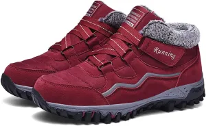 Qiucdzi Womens Winter Snow Boots Warm Fur Lined Anti-Slip Ankle Booties Outdoor Walking Shoes Non-Slip Trekking Shoes,Red (Upgrade Reflective Strip)