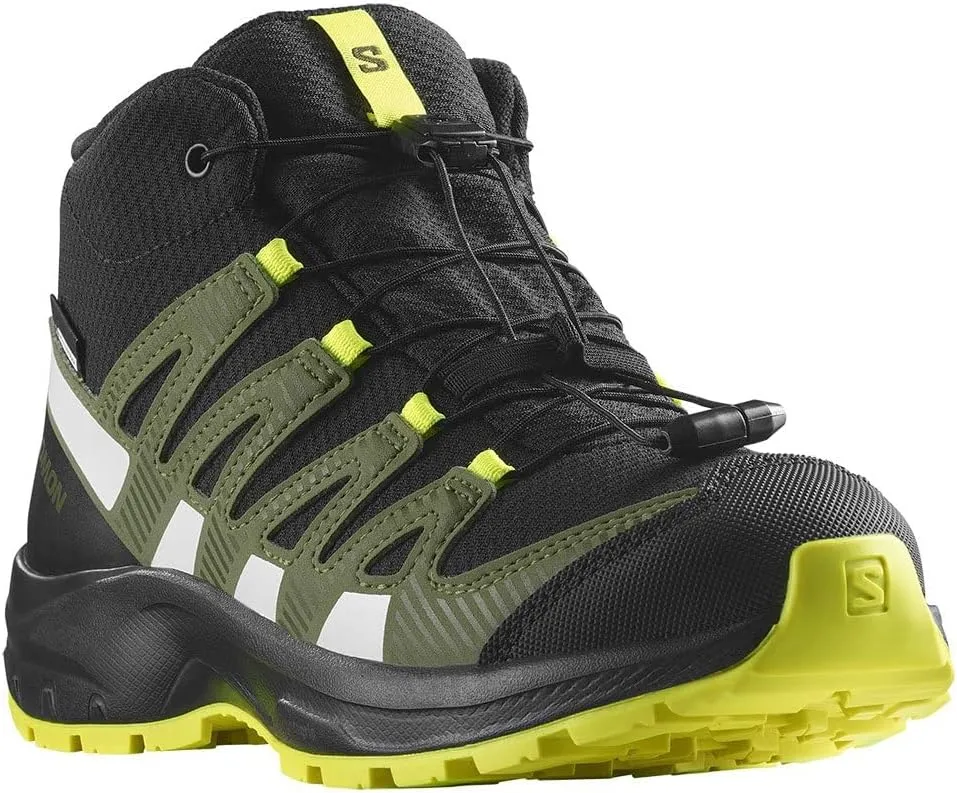 Salomon Kids Xa Pro V8 Mid CS WP Running Shoes for Kids  Synthetic and Textile Upper  Bungee Lace-Up