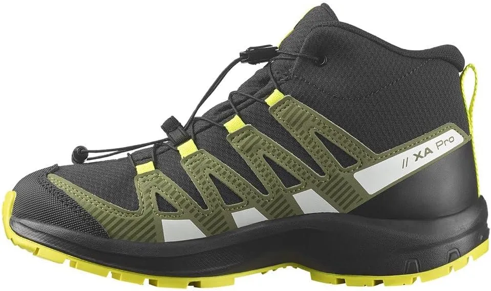 Salomon Kids Xa Pro V8 Mid CS WP Running Shoes for Kids  Synthetic and Textile Upper  Bungee Lace-Up