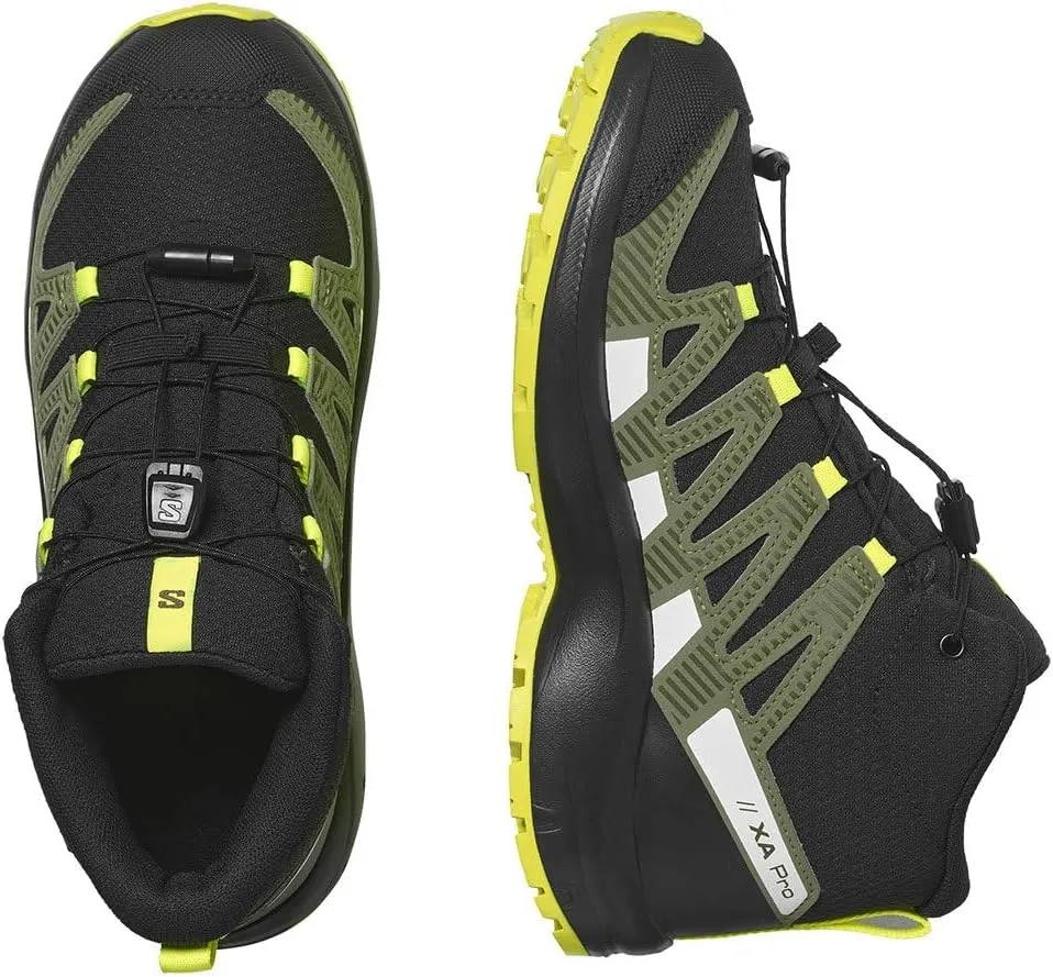 Salomon Kids Xa Pro V8 Mid CS WP Running Shoes for Kids  Synthetic and Textile Upper  Bungee Lace-Up