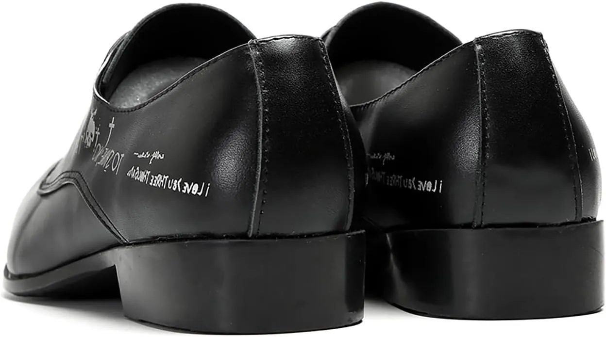 Santimon Black Dress Shoes Men Formal Leather Oxfords Fashion Casual Skull Halloween Derby Prom Wide Walking Shoes for Men