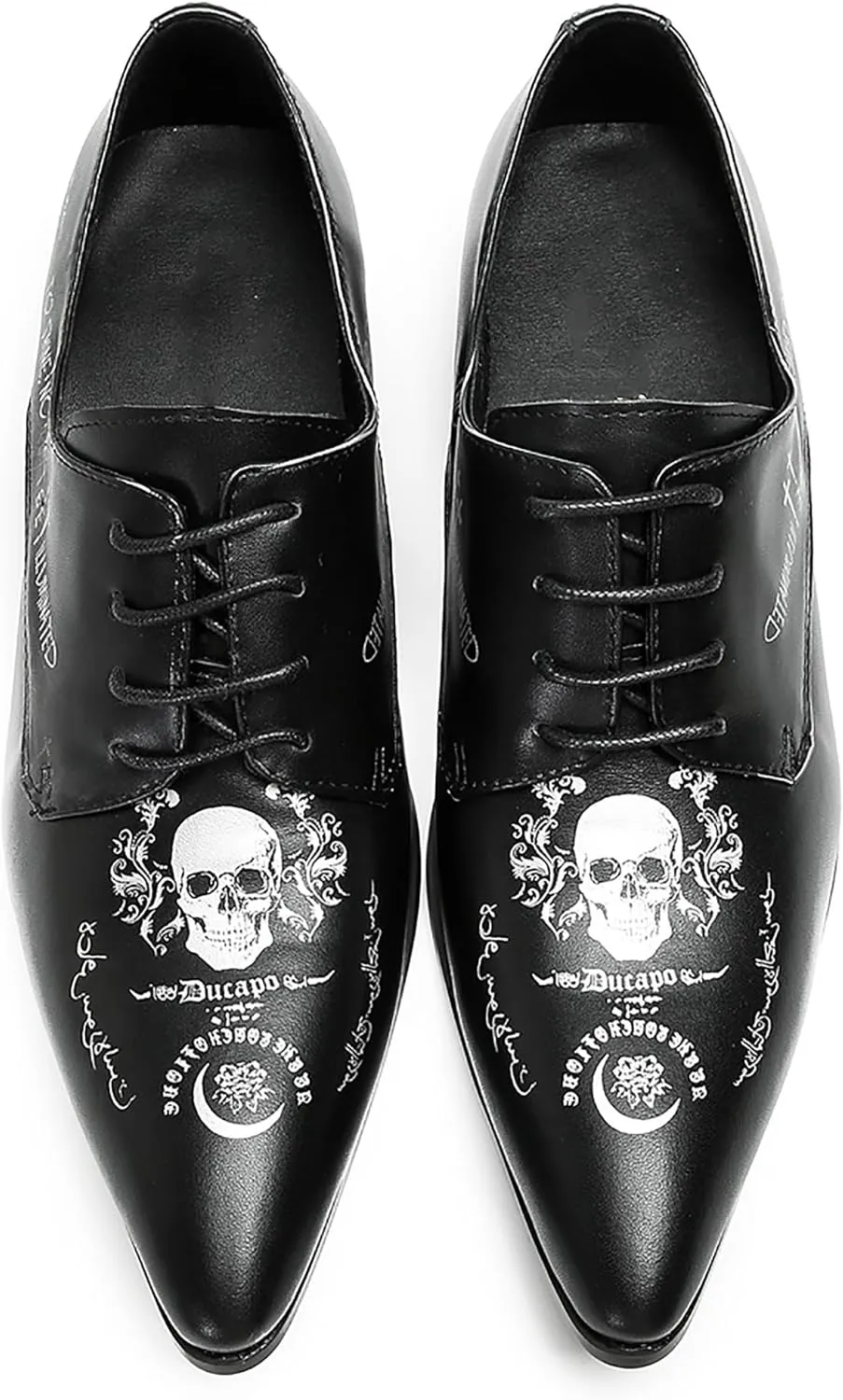 Santimon Black Dress Shoes Men Formal Leather Oxfords Fashion Casual Skull Halloween Derby Prom Wide Walking Shoes for Men