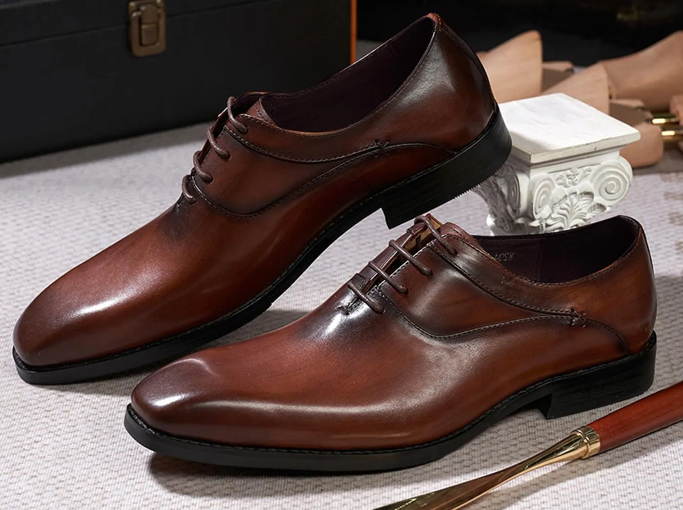 Santimon Mens Modern Essentials Cap Oxfords Formal Dress Suit Shoes Men's Fashion Genunie Leather Derby Prom Wedding Business Causal Tuxedo Shoes for Men