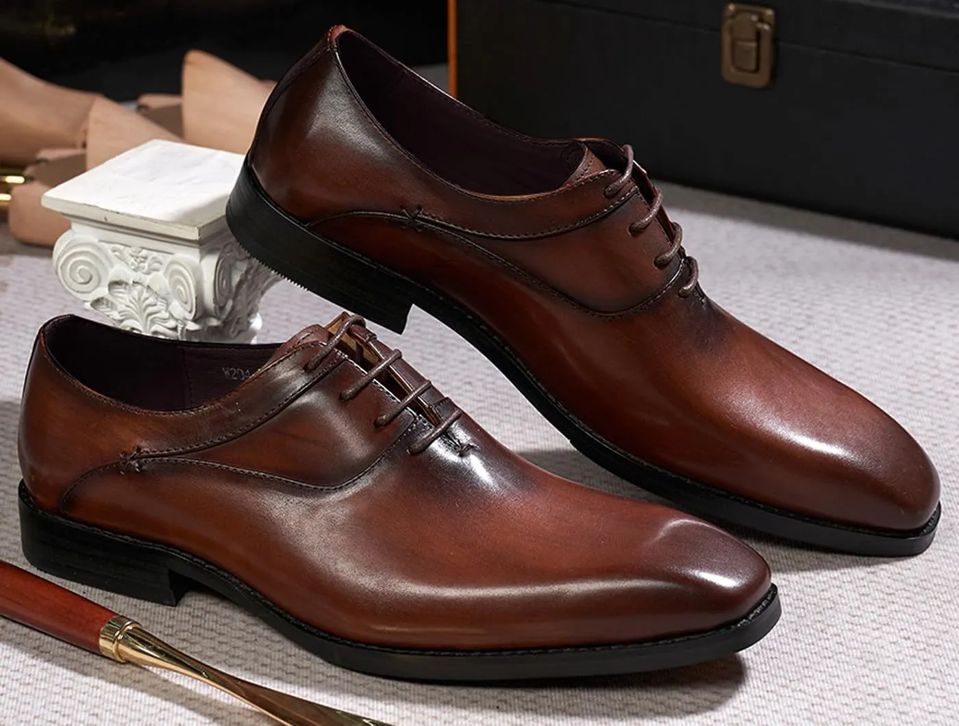 Santimon Mens Modern Essentials Cap Oxfords Formal Dress Suit Shoes Men's Fashion Genunie Leather Derby Prom Wedding Business Causal Tuxedo Shoes for Men