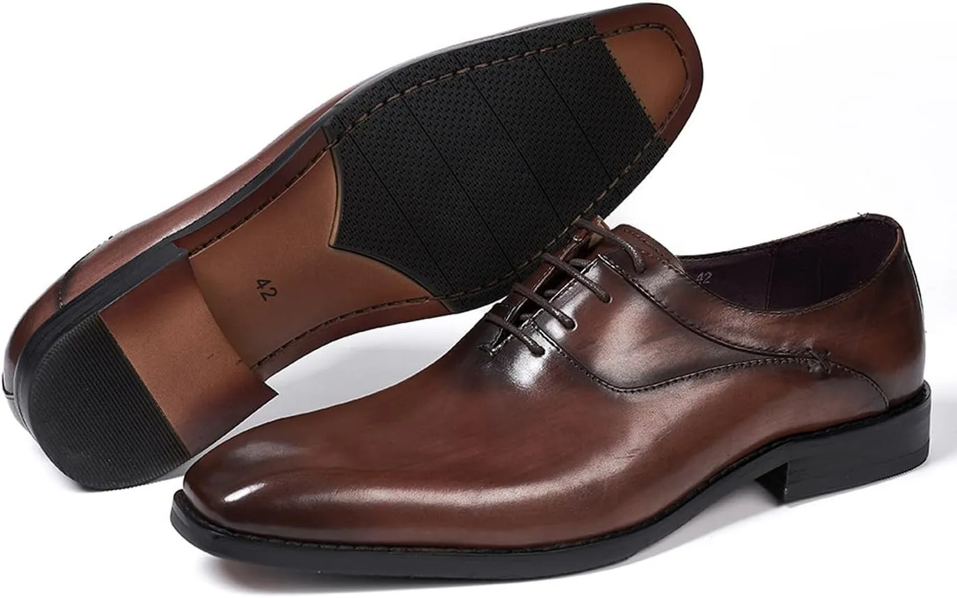 Santimon Mens Modern Essentials Cap Oxfords Formal Dress Suit Shoes Men's Fashion Genunie Leather Derby Prom Wedding Business Causal Tuxedo Shoes for Men