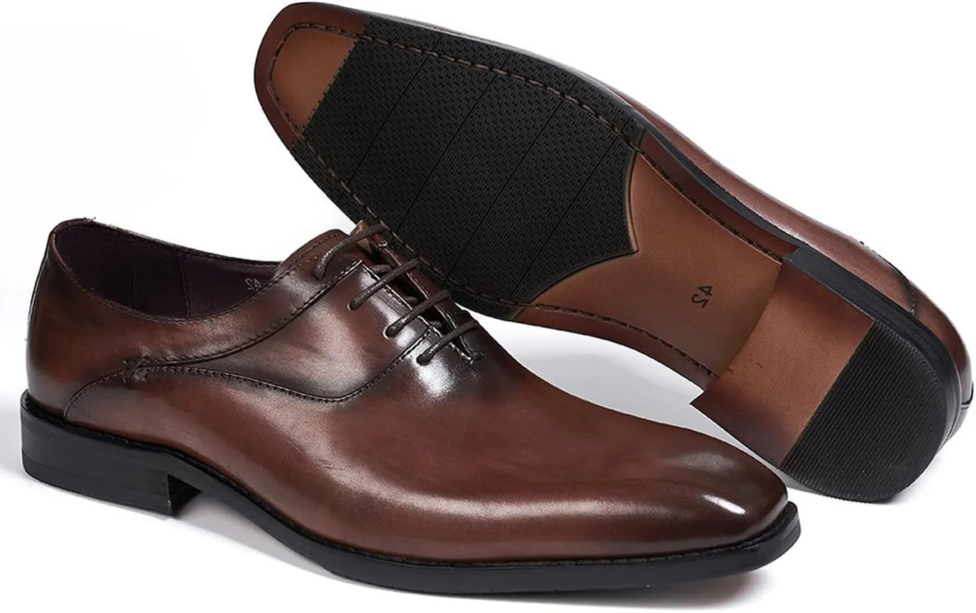 Santimon Mens Modern Essentials Cap Oxfords Formal Dress Suit Shoes Men's Fashion Genunie Leather Derby Prom Wedding Business Causal Tuxedo Shoes for Men