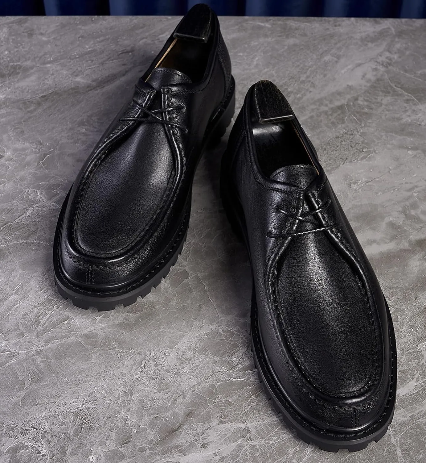 Santimon Men's Oxfords Black Formal Dress Leather Unique Derby Shoes Casual Lace Up Oxfords Shoes for Men