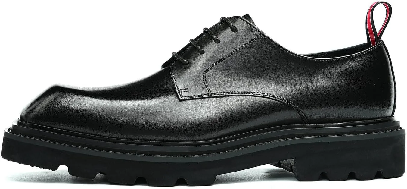Santimon Mens Oxfords Brown and Black Dress Shoes Formal Business Lightweight Square Toe Derby Wedding Prom Casual Leather Shoes for Men