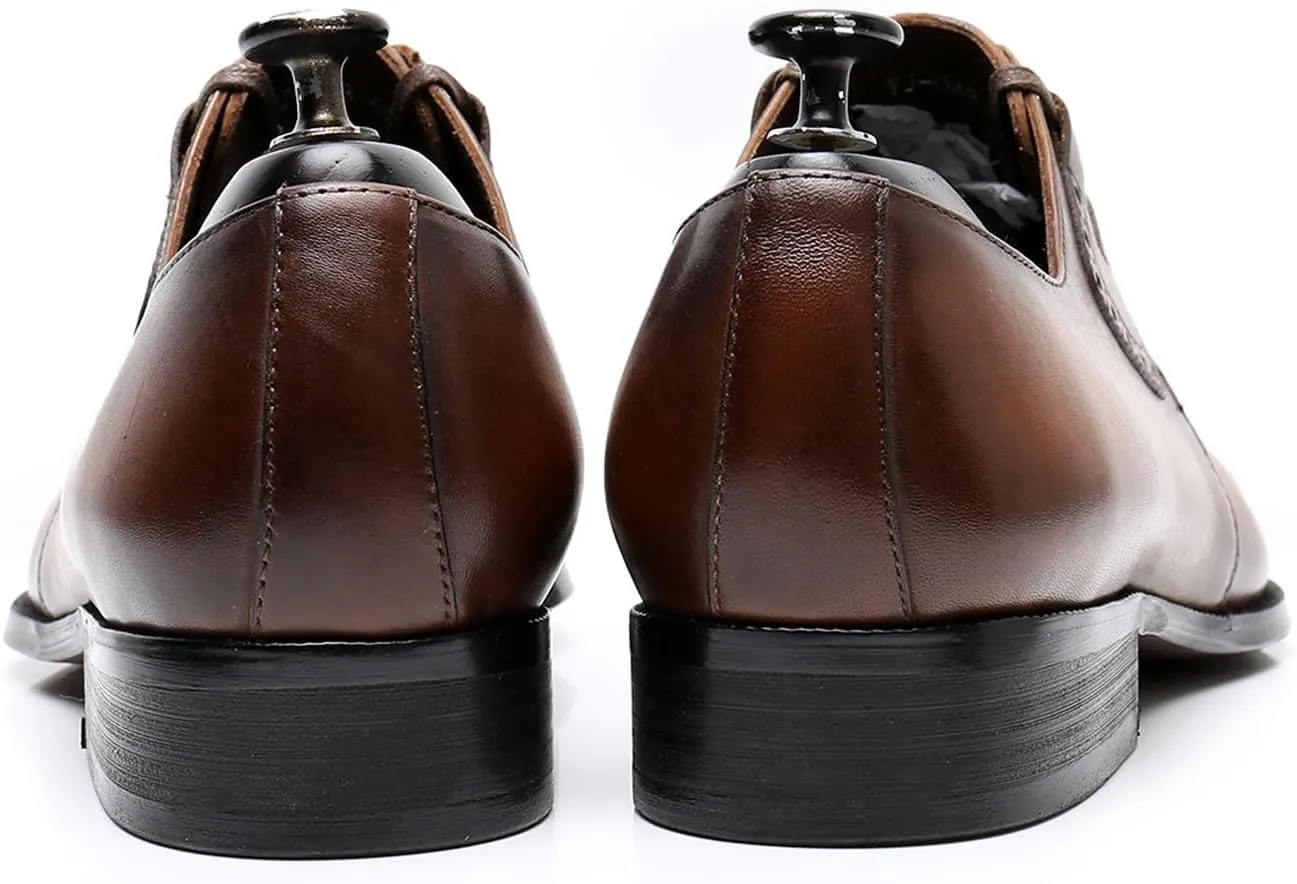Santimon Men's Oxfords Brown Dress Shoes for Men Formal Derby Casual Fashion Classic Lace Up Brogues Wedding Leather Shoes