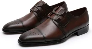 Santimon Men's Oxfords Brown Dress Shoes for Men Formal Derby Casual Fashion Classic Lace Up Brogues Wedding Leather Shoes