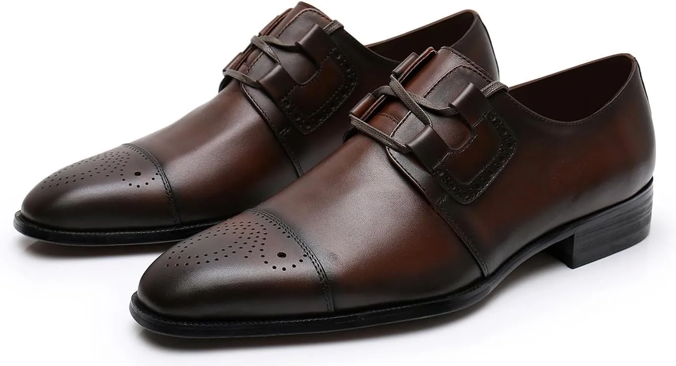 Santimon Men's Oxfords Brown Dress Shoes for Men Formal Derby Casual Fashion Classic Lace Up Brogues Wedding Leather Shoes