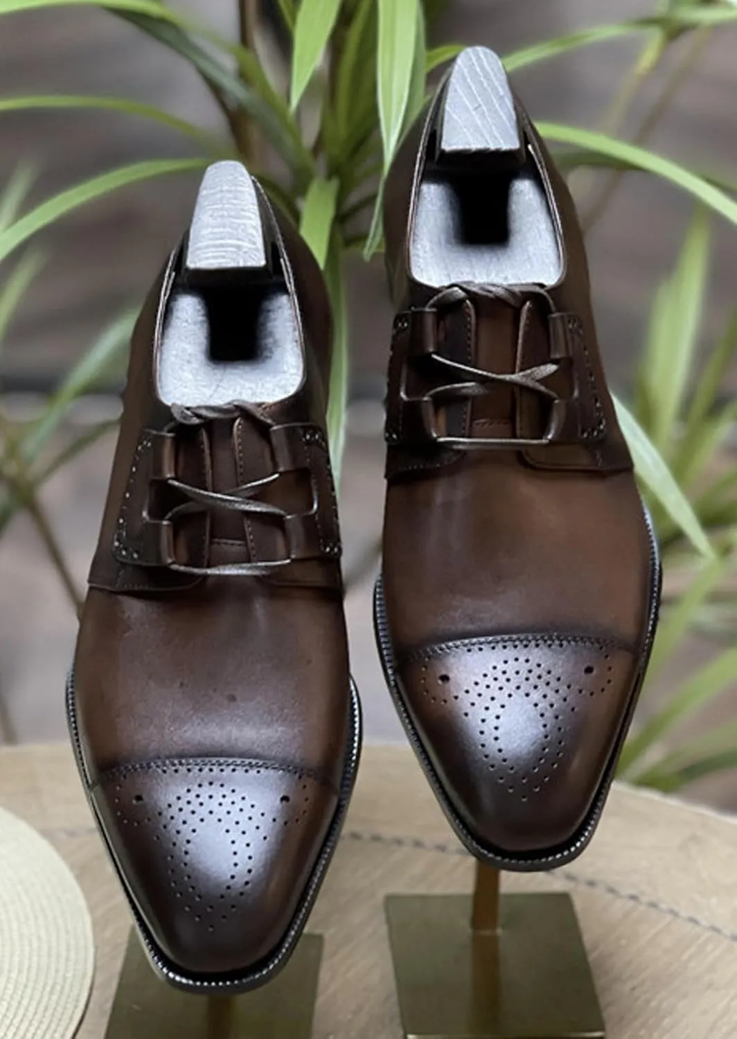 Santimon Men's Oxfords Brown Dress Shoes for Men Formal Derby Casual Fashion Classic Lace Up Brogues Wedding Leather Shoes