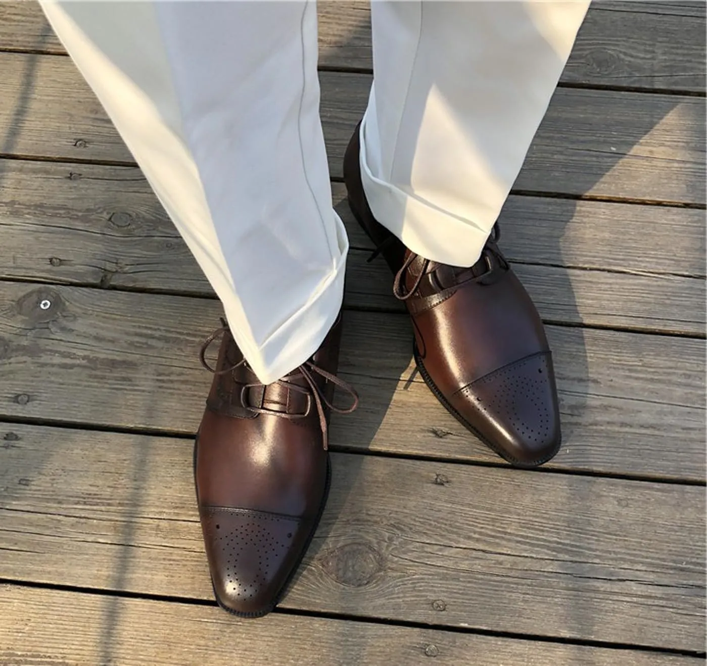 Santimon Men's Oxfords Brown Dress Shoes for Men Formal Derby Casual Fashion Classic Lace Up Brogues Wedding Leather Shoes