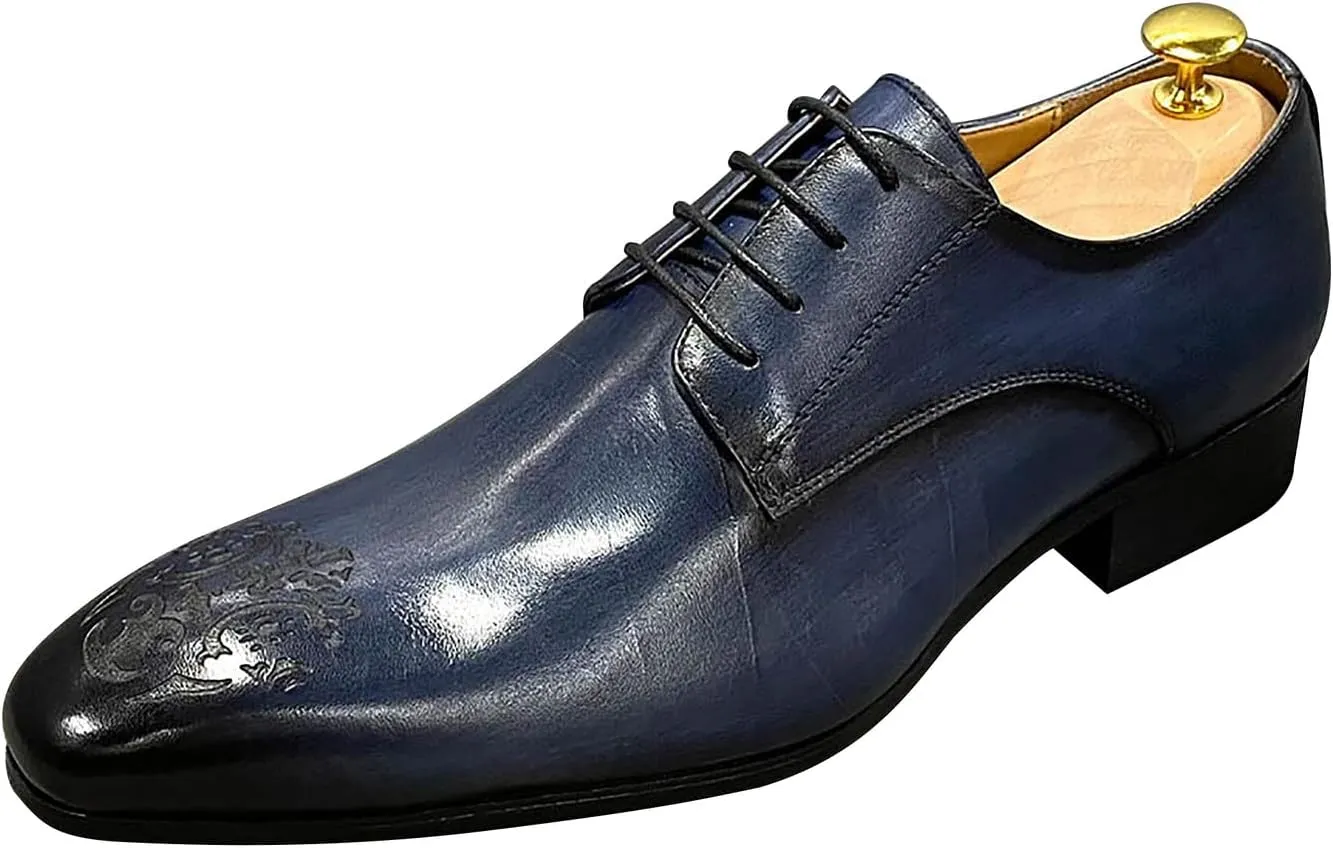 Santimon Mens Oxfords Casual Dress Genuine Leather Handmade Derby Wedding Tuxedo Formal Fashion Walking Shoes for Men