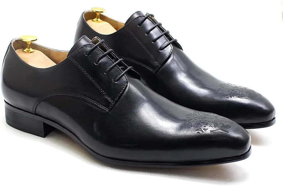 Santimon Mens Oxfords Casual Dress Genuine Leather Handmade Derby Wedding Tuxedo Formal Fashion Walking Shoes for Men