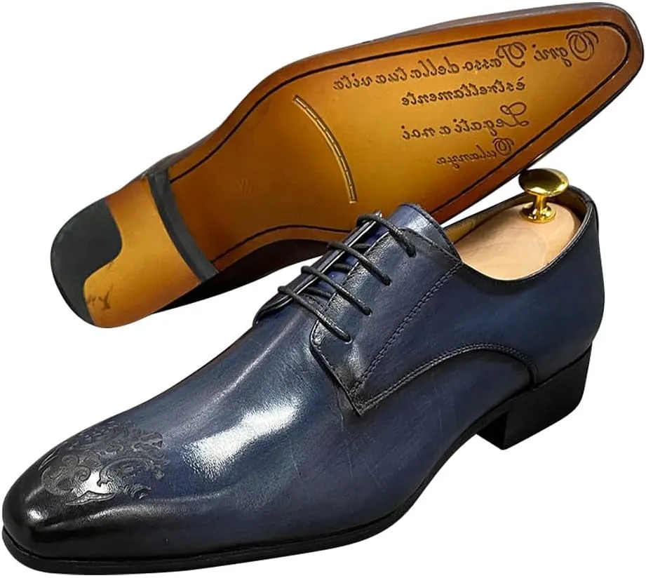 Santimon Mens Oxfords Casual Dress Genuine Leather Handmade Derby Wedding Tuxedo Formal Fashion Walking Shoes for Men