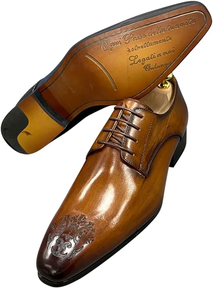 Santimon Mens Oxfords Casual Dress Genuine Leather Handmade Derby Wedding Tuxedo Formal Fashion Walking Shoes for Men