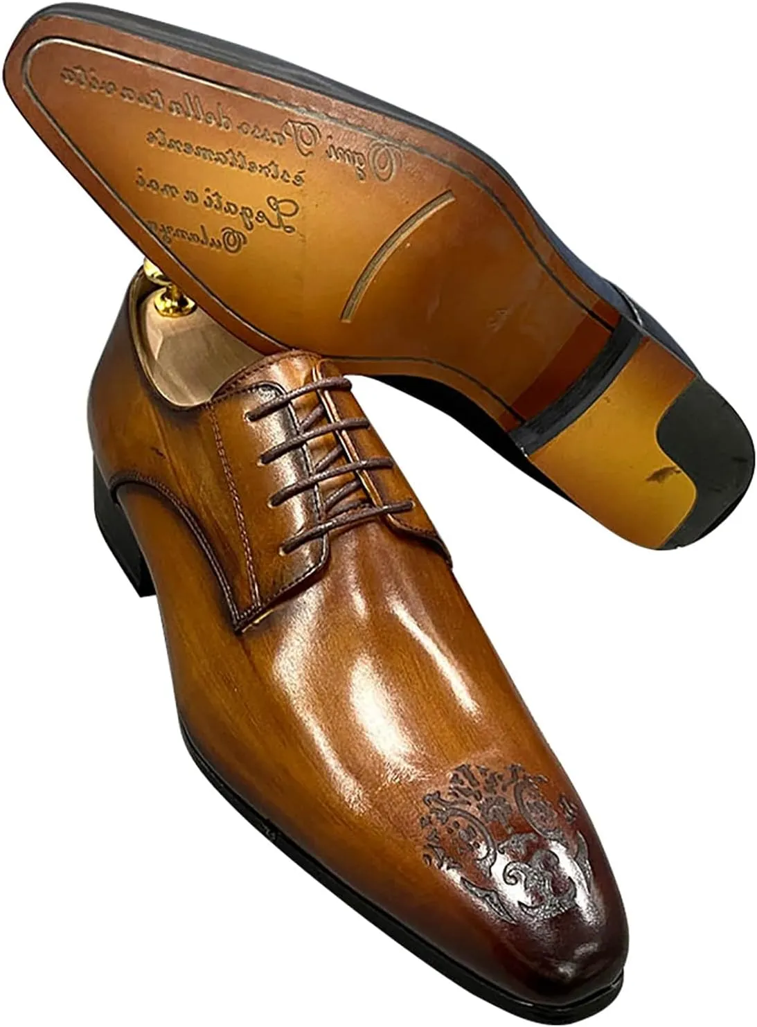 Santimon Mens Oxfords Casual Dress Genuine Leather Handmade Derby Wedding Tuxedo Formal Fashion Walking Shoes for Men