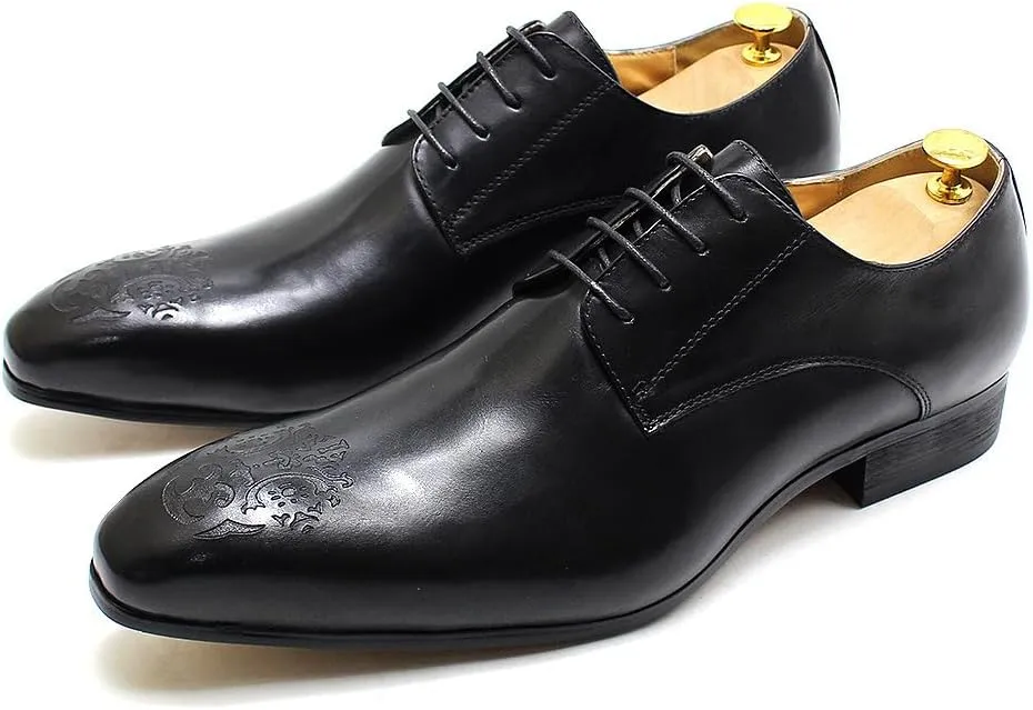 Santimon Mens Oxfords Casual Dress Genuine Leather Handmade Derby Wedding Tuxedo Formal Fashion Walking Shoes for Men