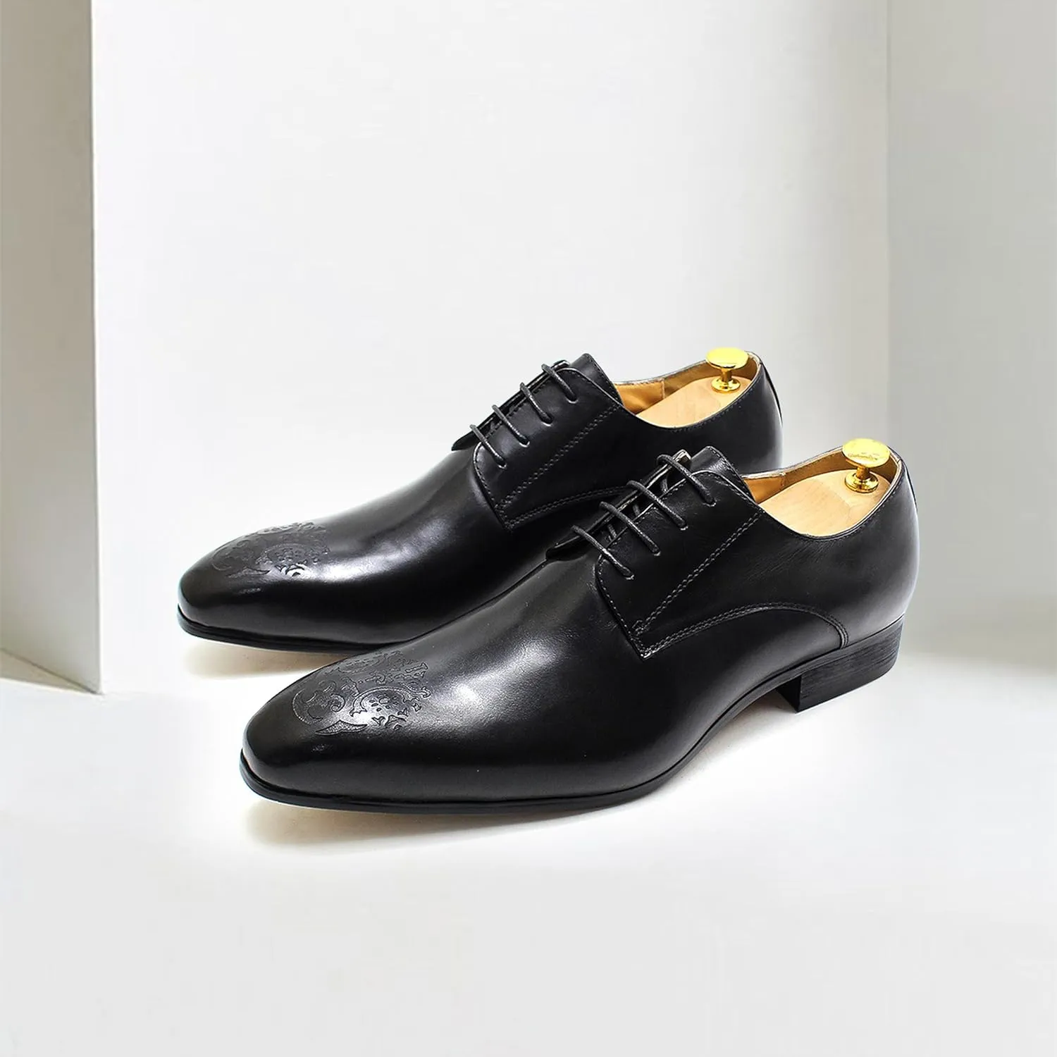 Santimon Mens Oxfords Casual Dress Genuine Leather Handmade Derby Wedding Tuxedo Formal Fashion Walking Shoes for Men