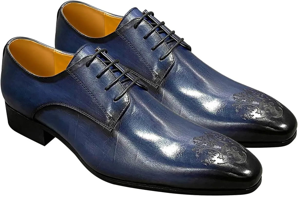 Santimon Mens Oxfords Casual Dress Genuine Leather Handmade Derby Wedding Tuxedo Formal Fashion Walking Shoes for Men