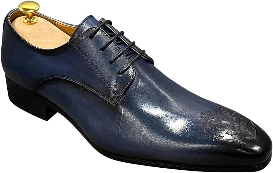 Santimon Mens Oxfords Casual Dress Genuine Leather Handmade Derby Wedding Tuxedo Formal Fashion Walking Shoes for Men