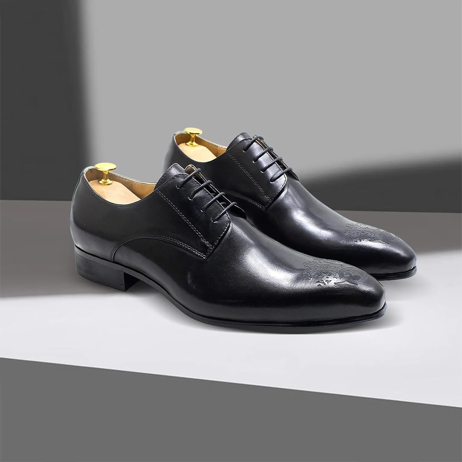 Santimon Mens Oxfords Casual Dress Genuine Leather Handmade Derby Wedding Tuxedo Formal Fashion Walking Shoes for Men