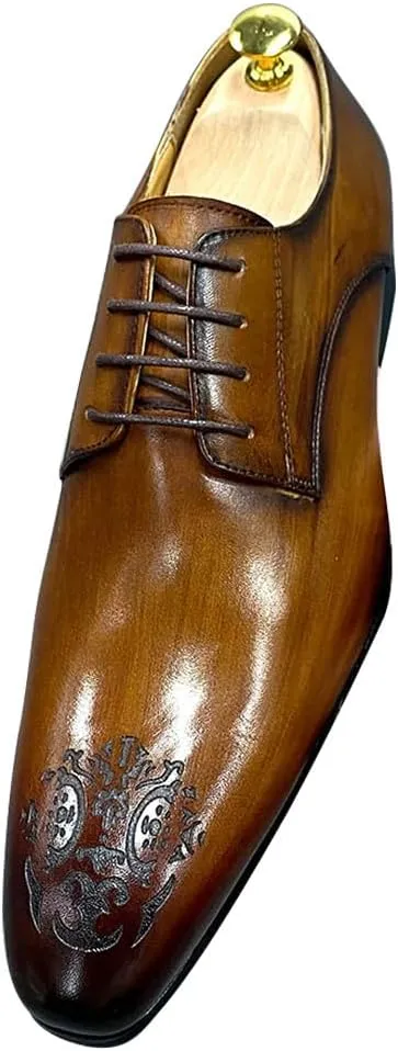 Santimon Mens Oxfords Casual Dress Genuine Leather Handmade Derby Wedding Tuxedo Formal Fashion Walking Shoes for Men