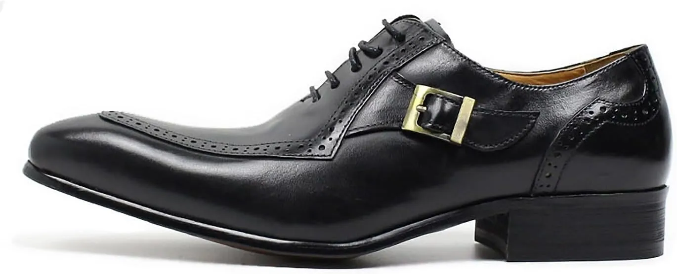 Santimon Men's Oxfords Dress Formal Wingtips Brogues Suit Shoes Mens Genuine Leather Tuxedo Wedding Buckle Derby Business Casual Comfortable Prom Shoes for Men
